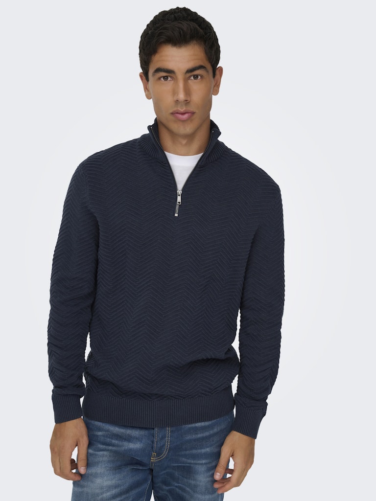 Onsmace Reg 12 Herringbon Half Zip - Navy