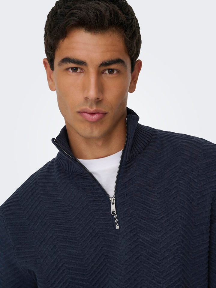 Onsmace Reg 12 Herringbon Half Zip - Navy