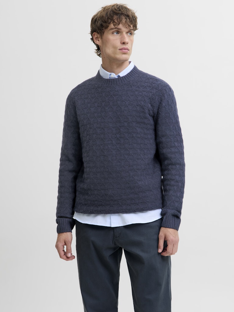 Jprblasimon Structure Knit Crew Neck Ln - Navy