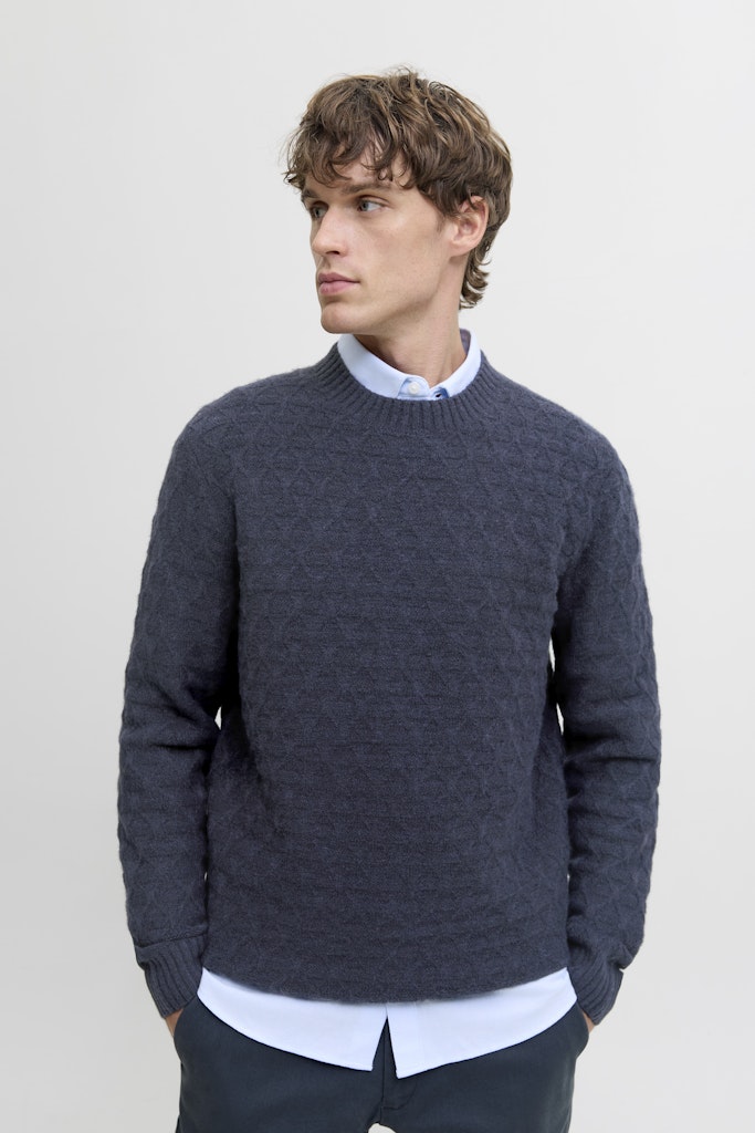 Jprblasimon Structure Knit Crew Neck Ln - Navy