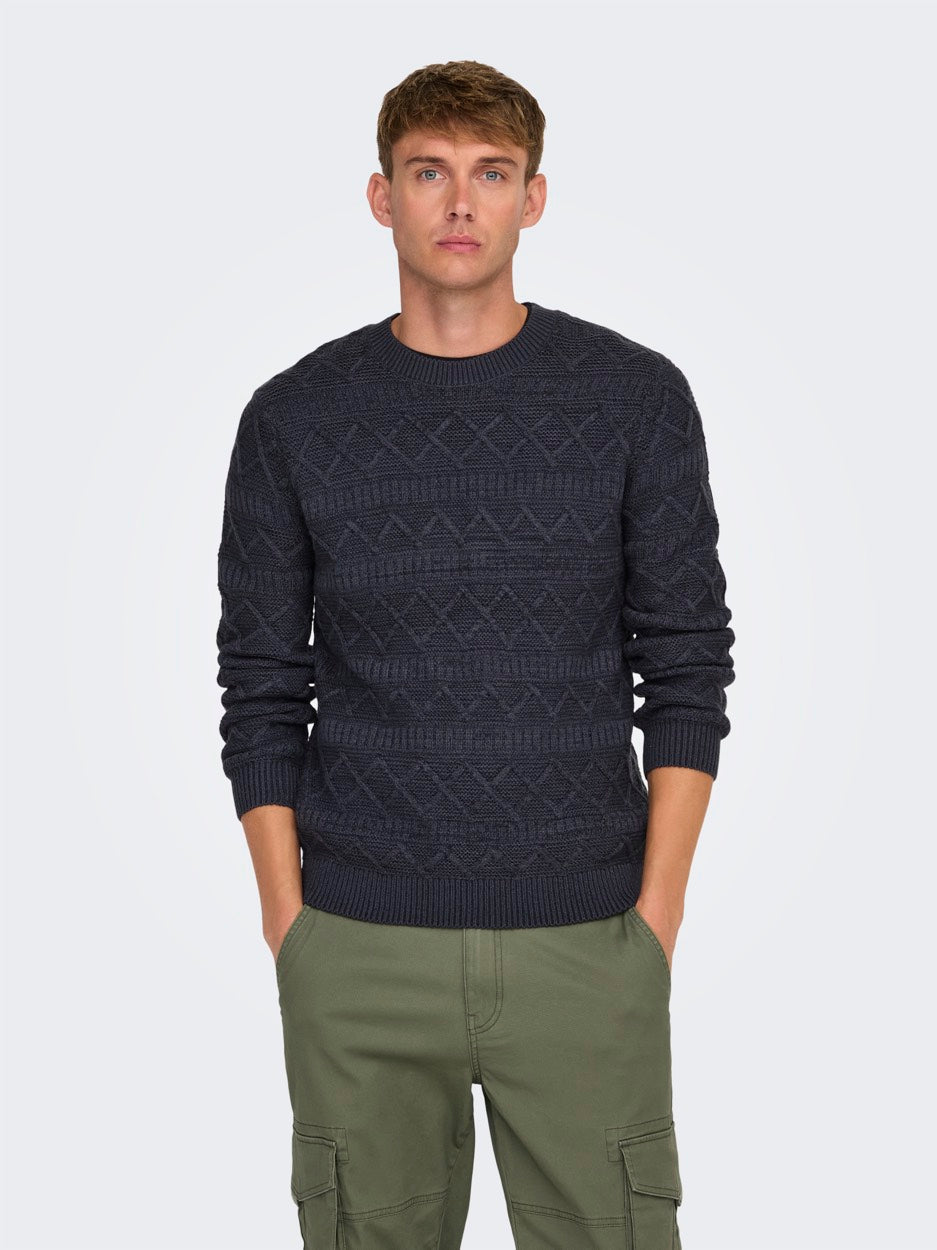 Onswade Reg 5 Struc Crew Neck Knit - Navy