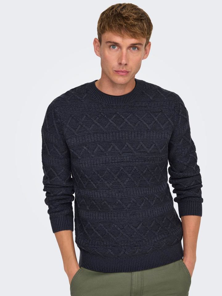 Onswade Reg 5 Struc Crew Neck Knit - Navy