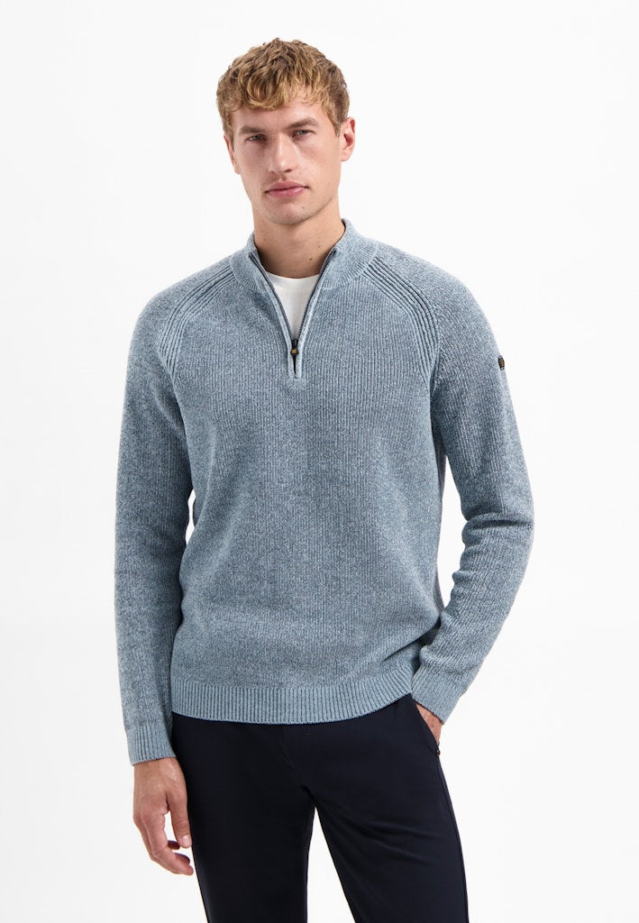 Pullover Half Zip 2 Colored Chenille - Blauw Melee