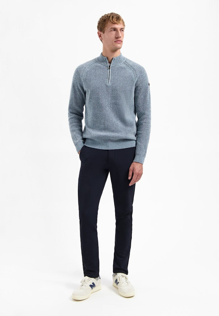 Pullover Half Zip 2 Colored Chenille - Blauw Melee