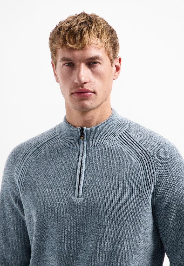 Pullover Half Zip 2 Colored Chenille - Blauw Melee