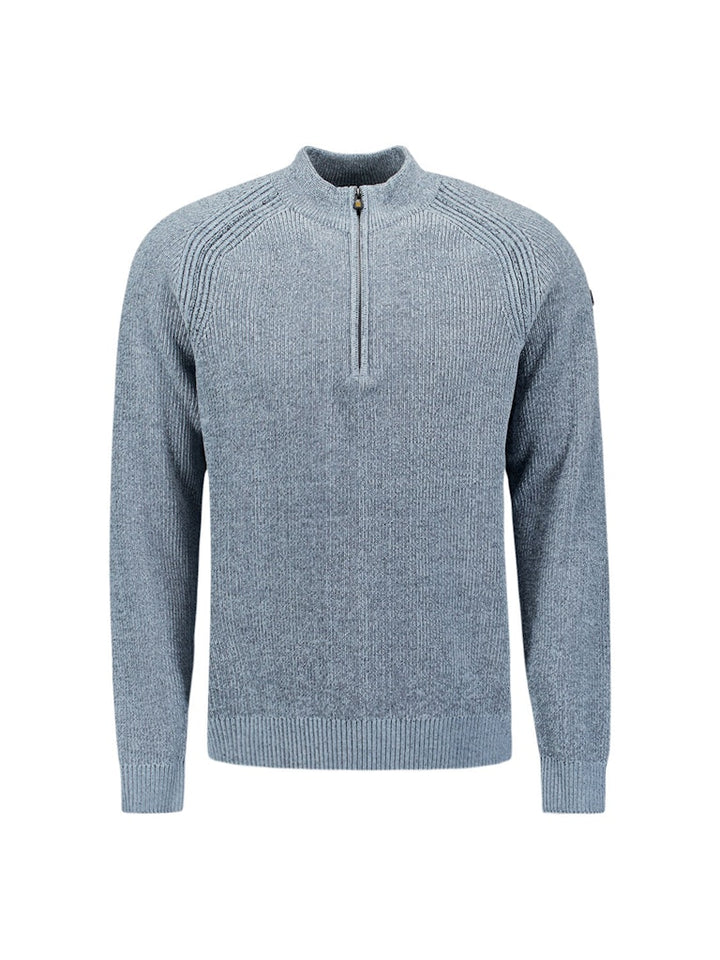 Pullover Half Zip 2 Colored Chenille - Blauw Melee