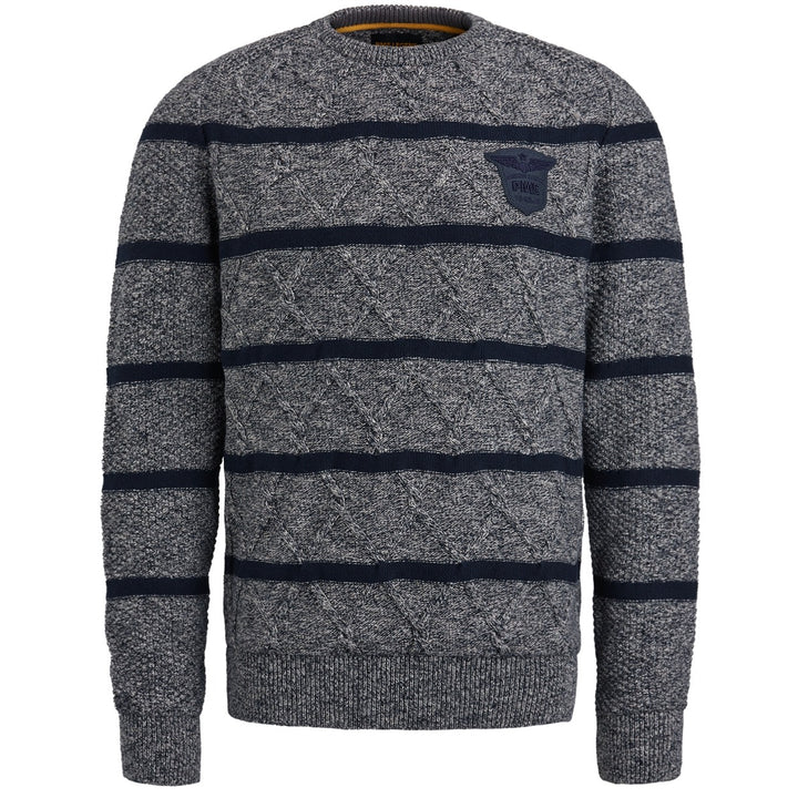 R-neck Cotton Mouline Knit - Blauw Dessin