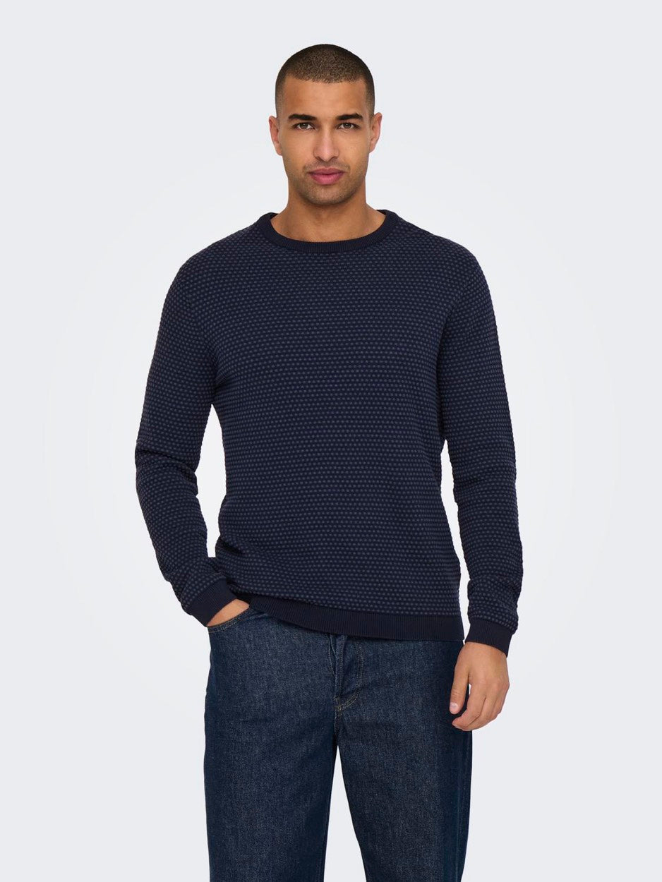 Onsriley Reg 1/4 Zip High Neck Swt - Blauw Dessin