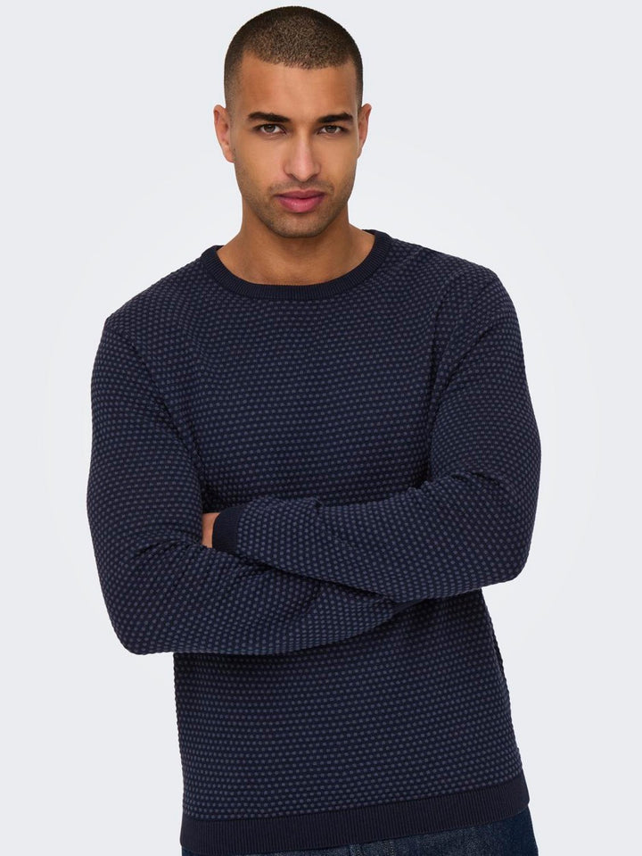 Onsriley Reg 1/4 Zip High Neck Swt - Blauw Dessin