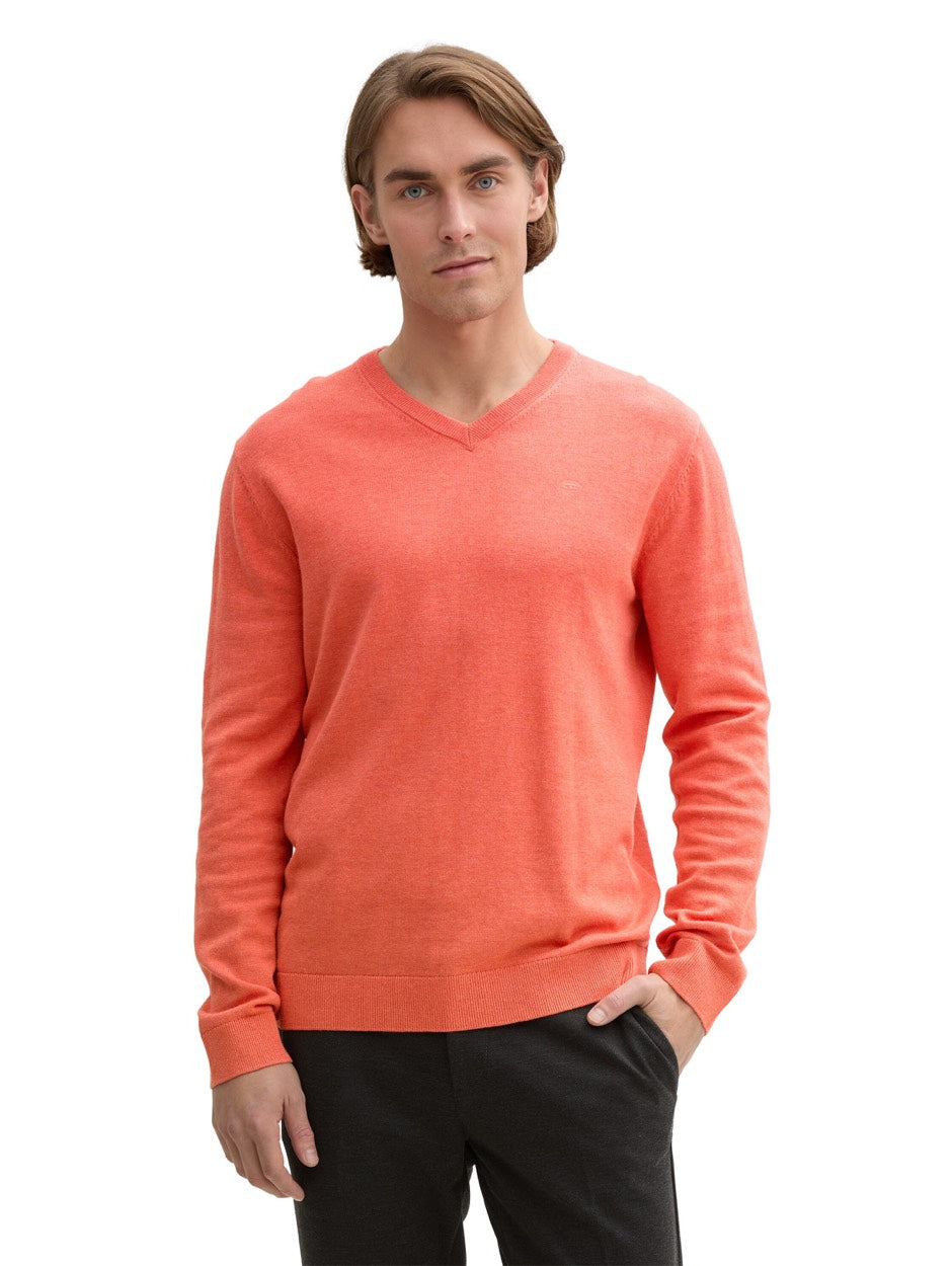 V-neck Stucture Neck - Koraal Rood