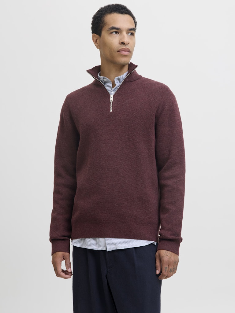 Jprblamilano Stitch Knit Half Zip Sn - Bordeaux