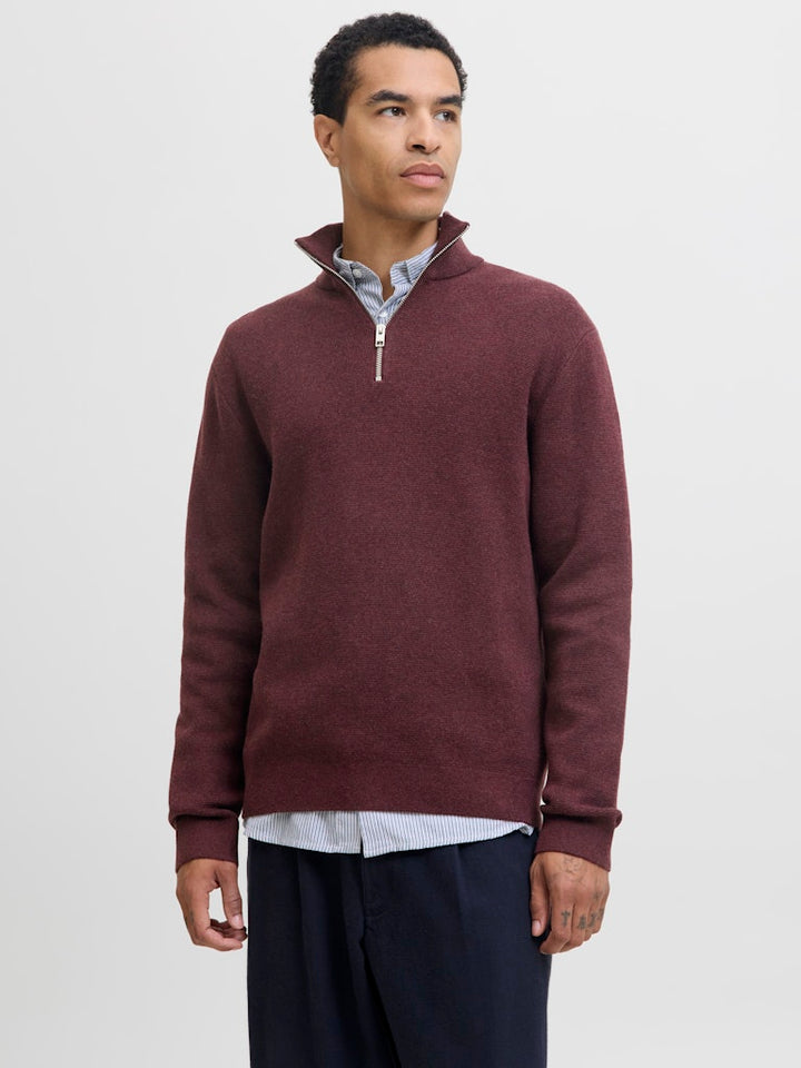 Jprblamilano Stitch Knit Half Zip Sn - Bordeaux