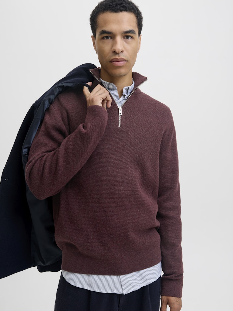 Jprblamilano Stitch Knit Half Zip Sn - Bordeaux
