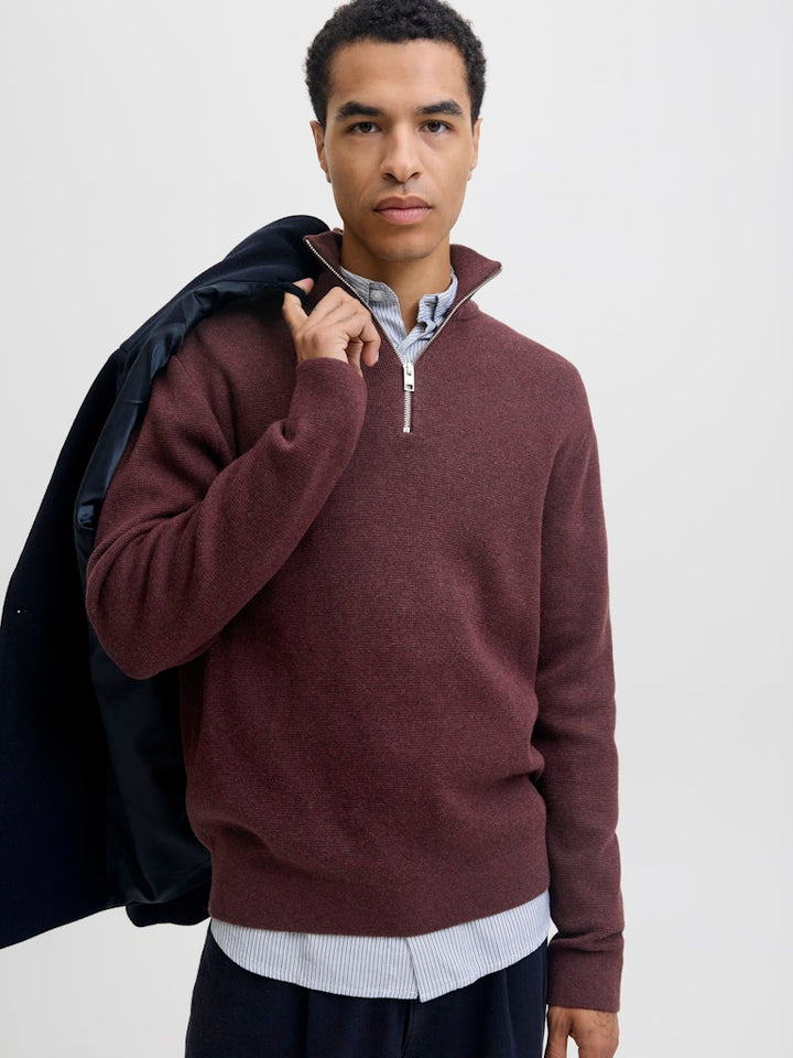 Jprblamilano Stitch Knit Half Zip Sn - Bordeaux
