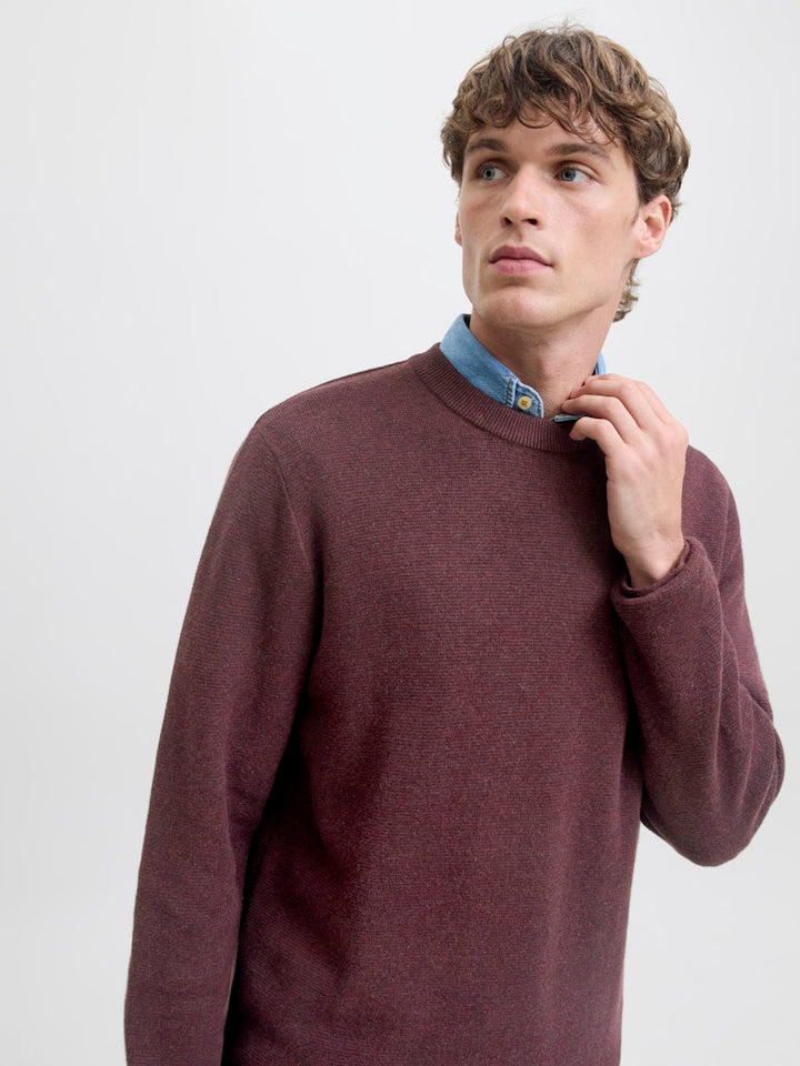 Jprblamilano Stitch Knit Crew Neck Sn - Bordeaux