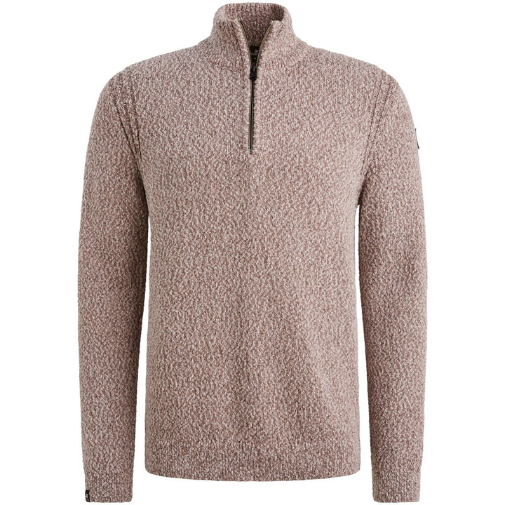 Half Zip Collar Cotton Slub  3 Ton - Oud Roze