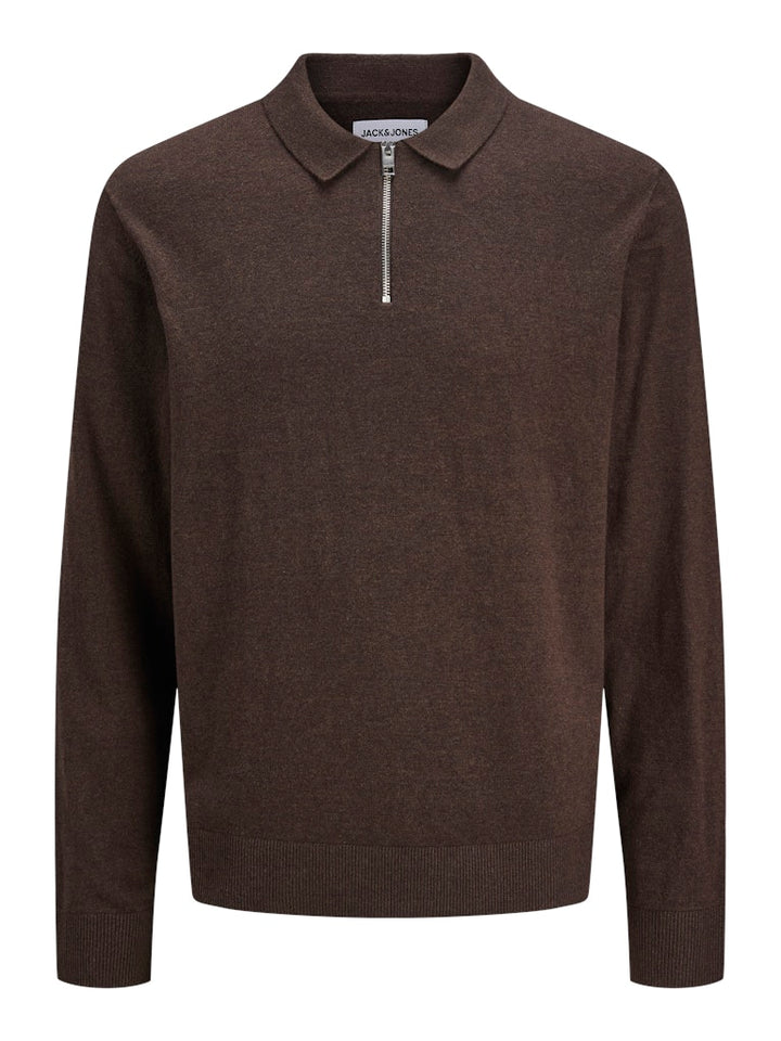 Jjeemil Knit Polo Half Zip Ls Noos - Bruin