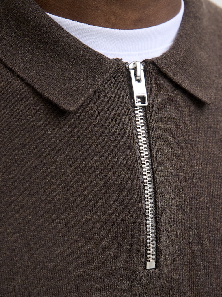 Jjeemil Knit Polo Half Zip Ls Noos - Bruin