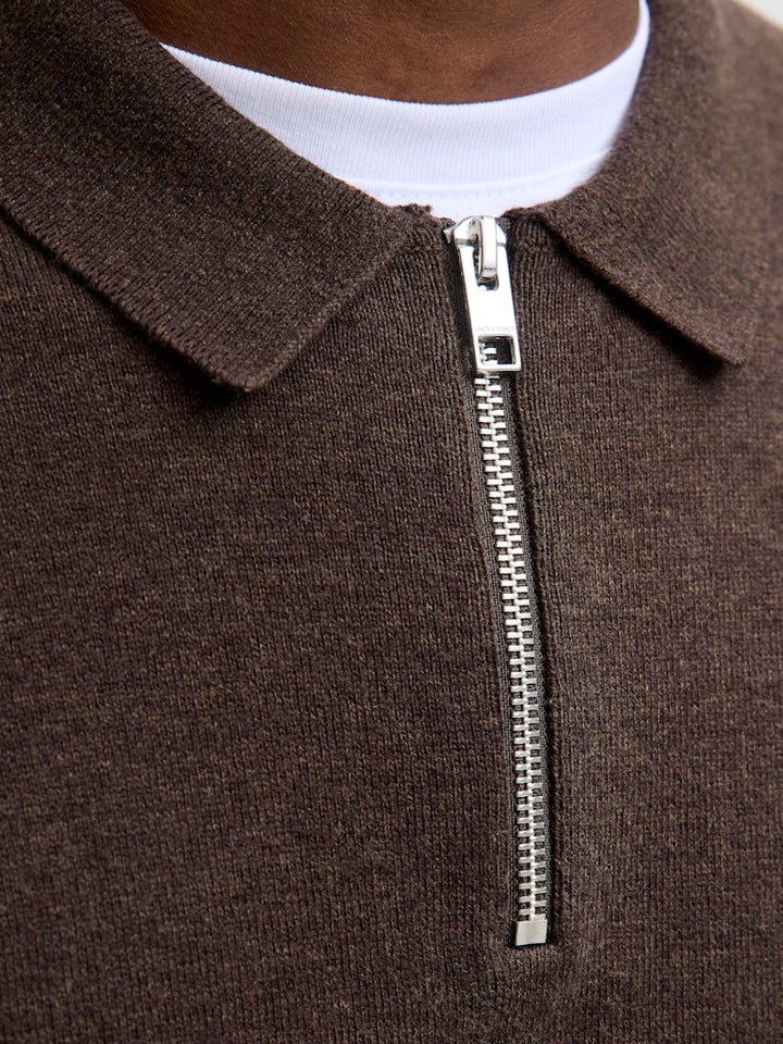 Jjeemil Knit Polo Half Zip Ls Noos - Bruin