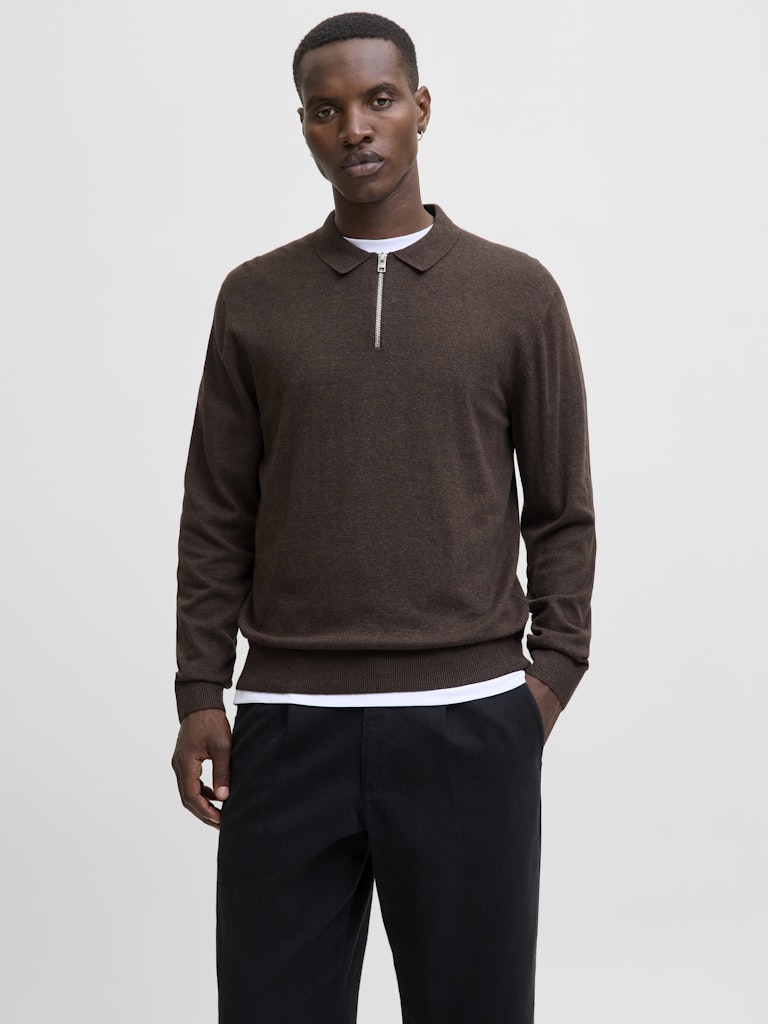 Jjeemil Knit Polo Half Zip Ls Noos - Bruin