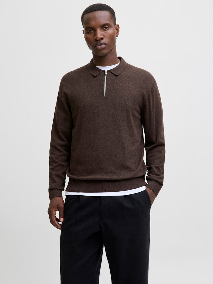 Jjeemil Knit Polo Half Zip Ls Noos - Bruin