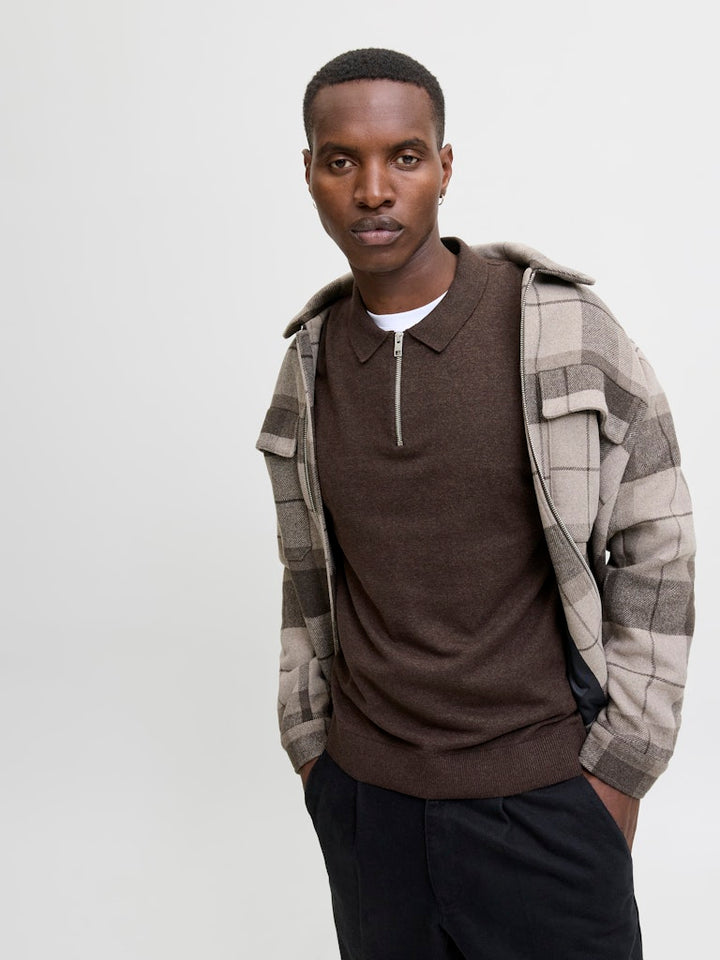 Jjeemil Knit Polo Half Zip Ls Noos - Bruin