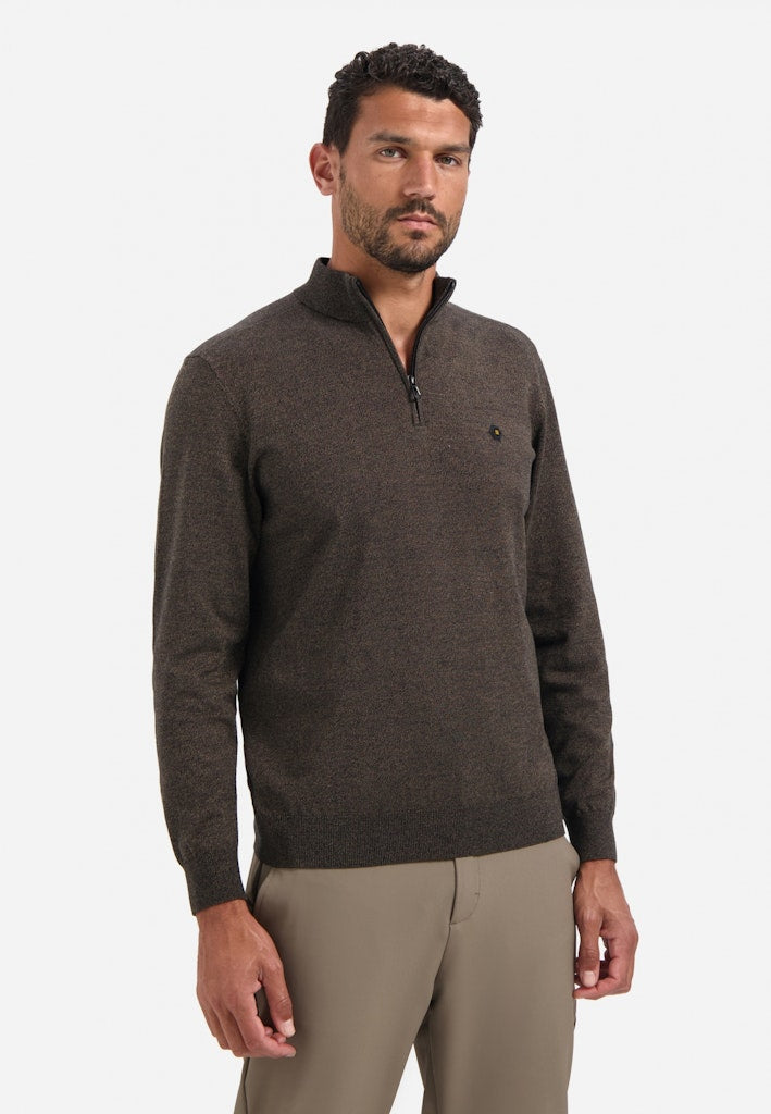 Pullover Half Zip 2 Coloured Melange - Bruin