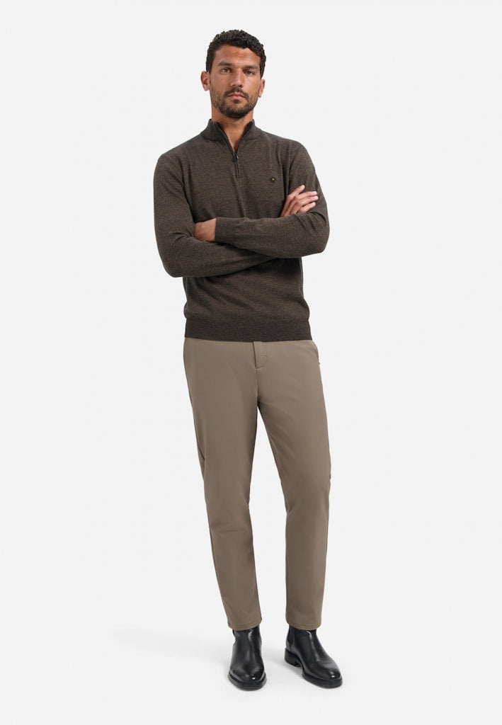 Pullover Half Zip 2 Coloured Melange - Bruin