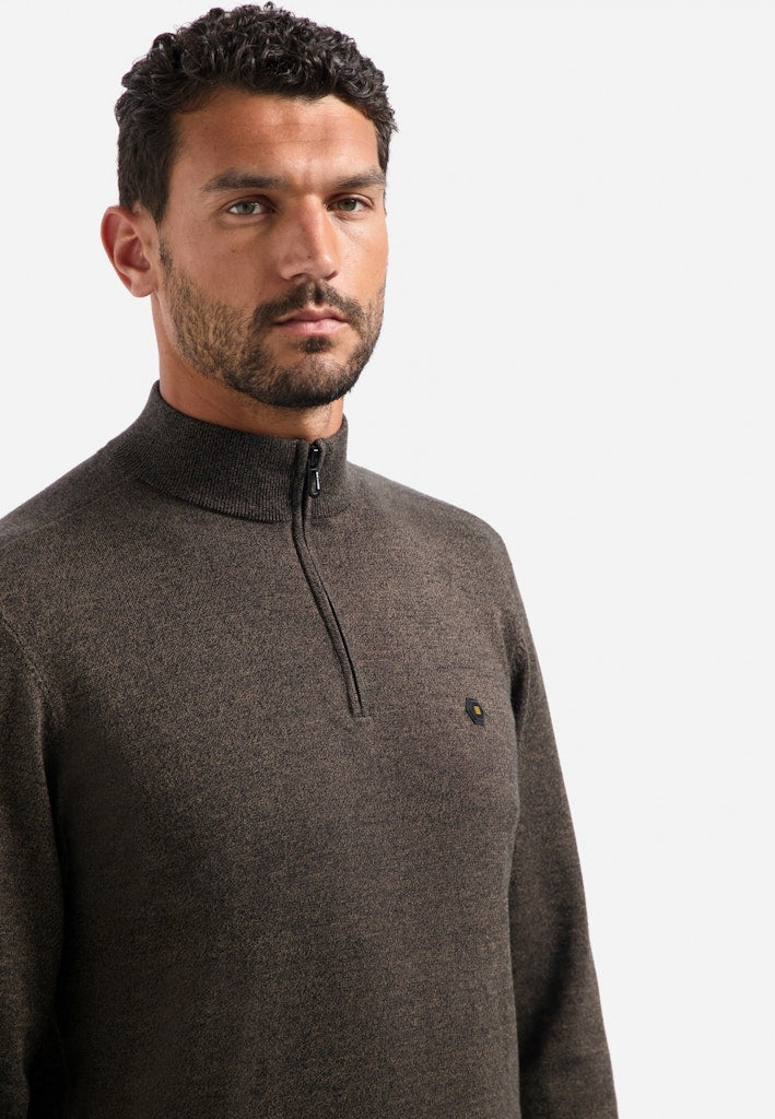 Pullover Half Zip 2 Coloured Melange - Bruin