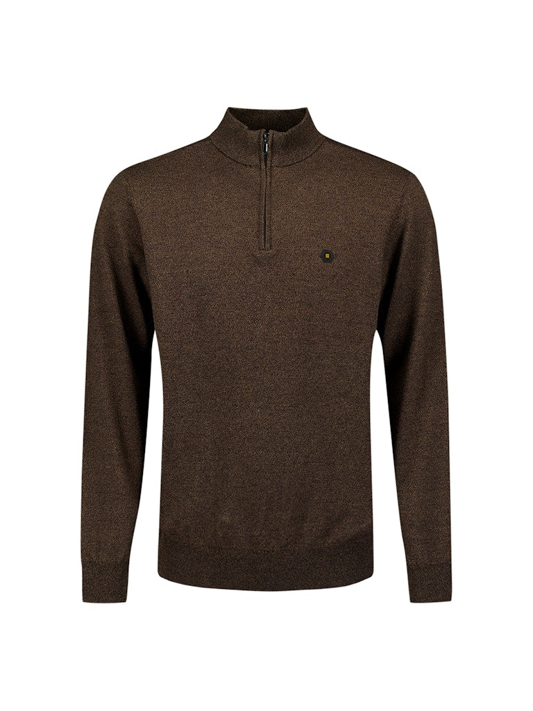 Pullover Half Zip 2 Coloured Melange - Bruin