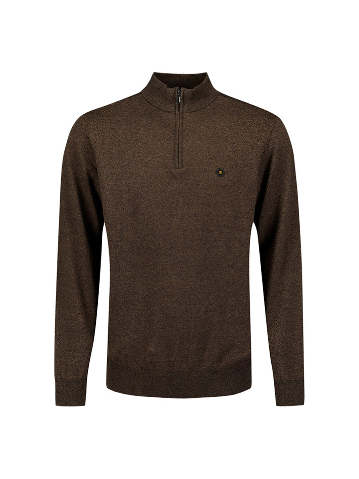 Pullover Half Zip 2 Coloured Melange - Bruin