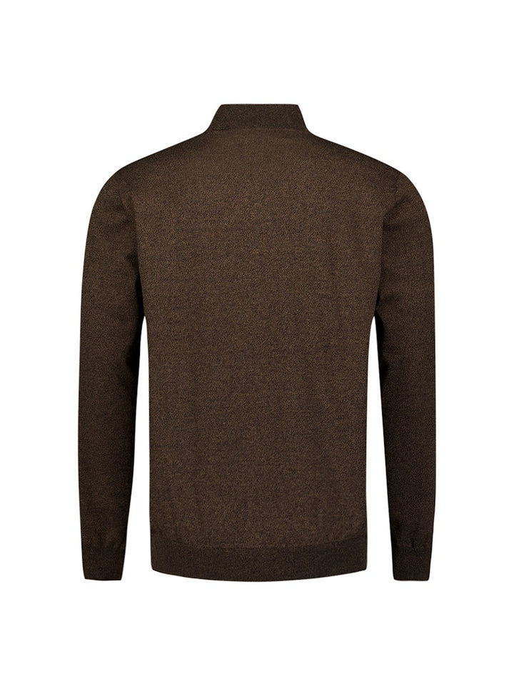 Pullover Half Zip 2 Coloured Melange - Bruin