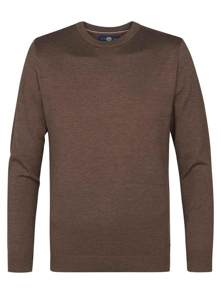 Men Knitwear Round Neck Basic - Bruin