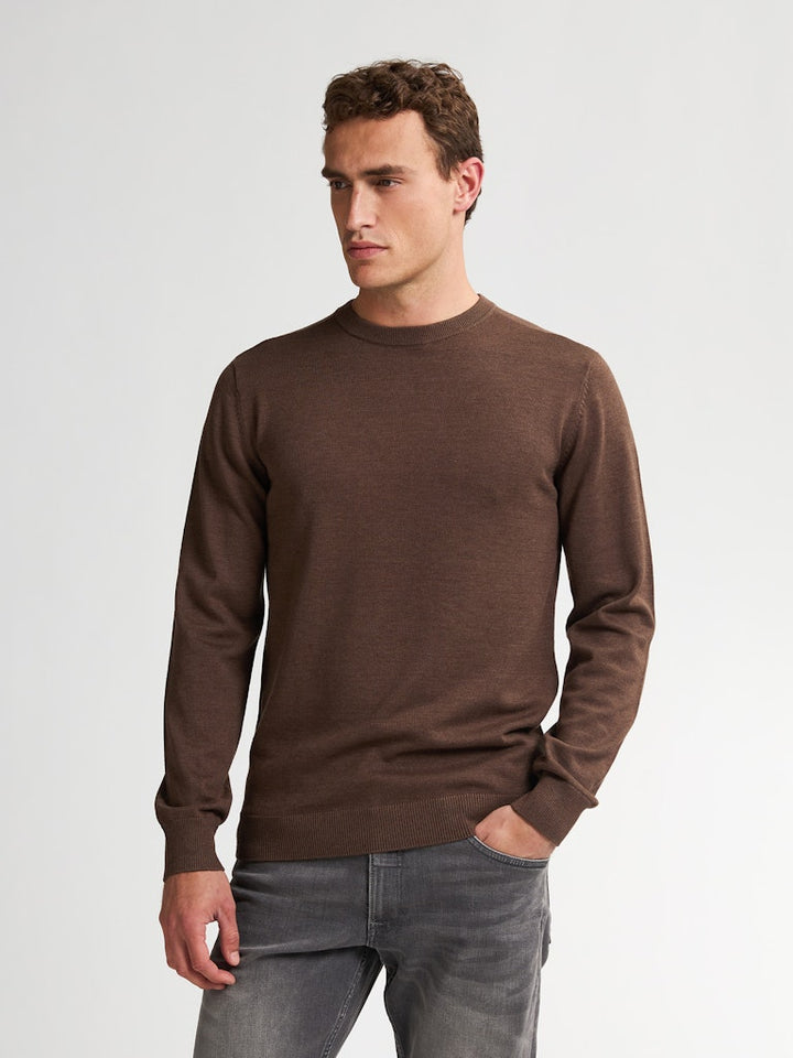 Men Knitwear Round Neck Basic - Bruin