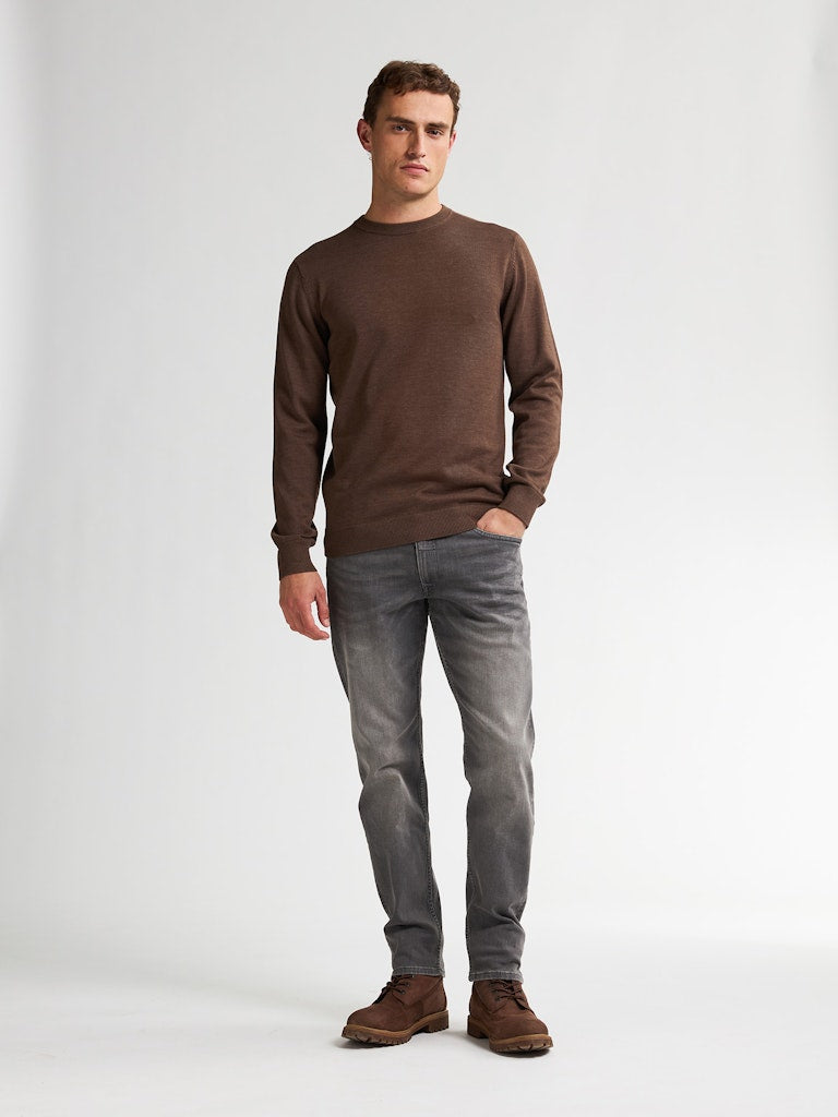 Men Knitwear Round Neck Basic - Bruin