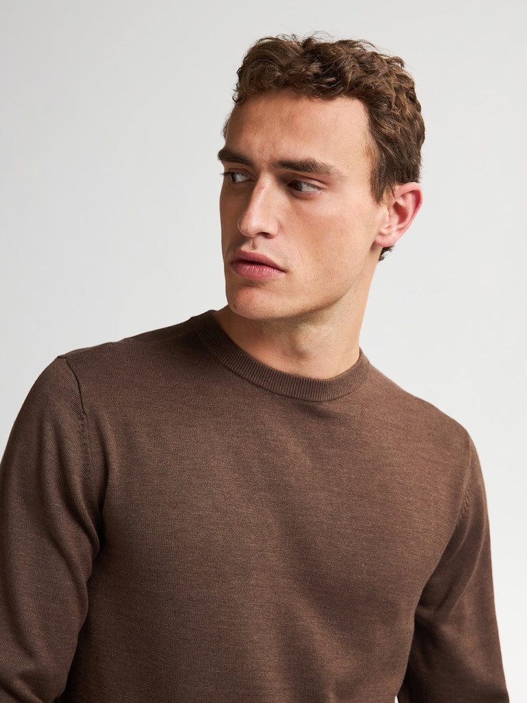 Men Knitwear Round Neck Basic - Bruin