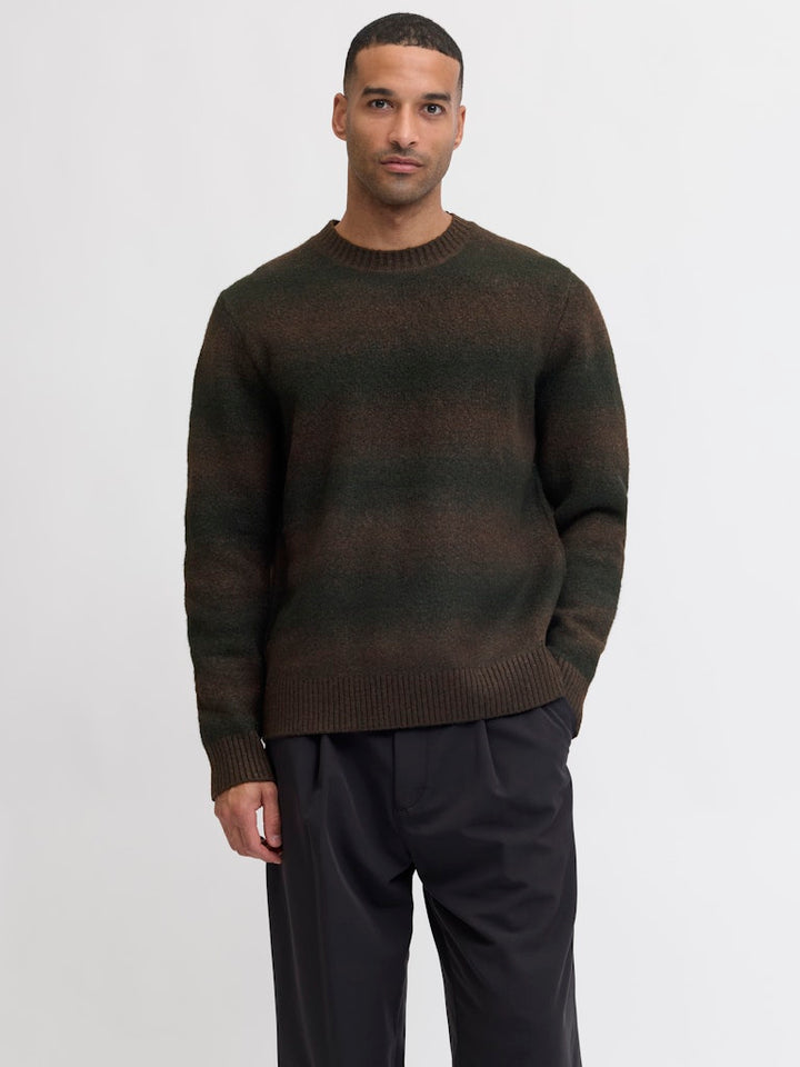 Jprblutyler Knit Striped Crew Neck - Bruin