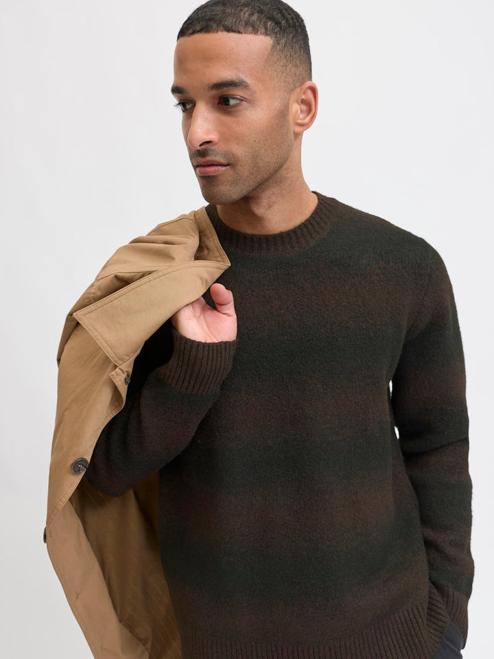 Jprblutyler Knit Striped Crew Neck - Bruin
