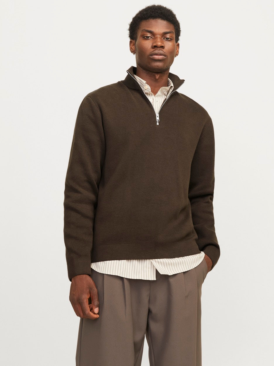 Jprblamilano Stitch Knit Half Zip S - Bruin