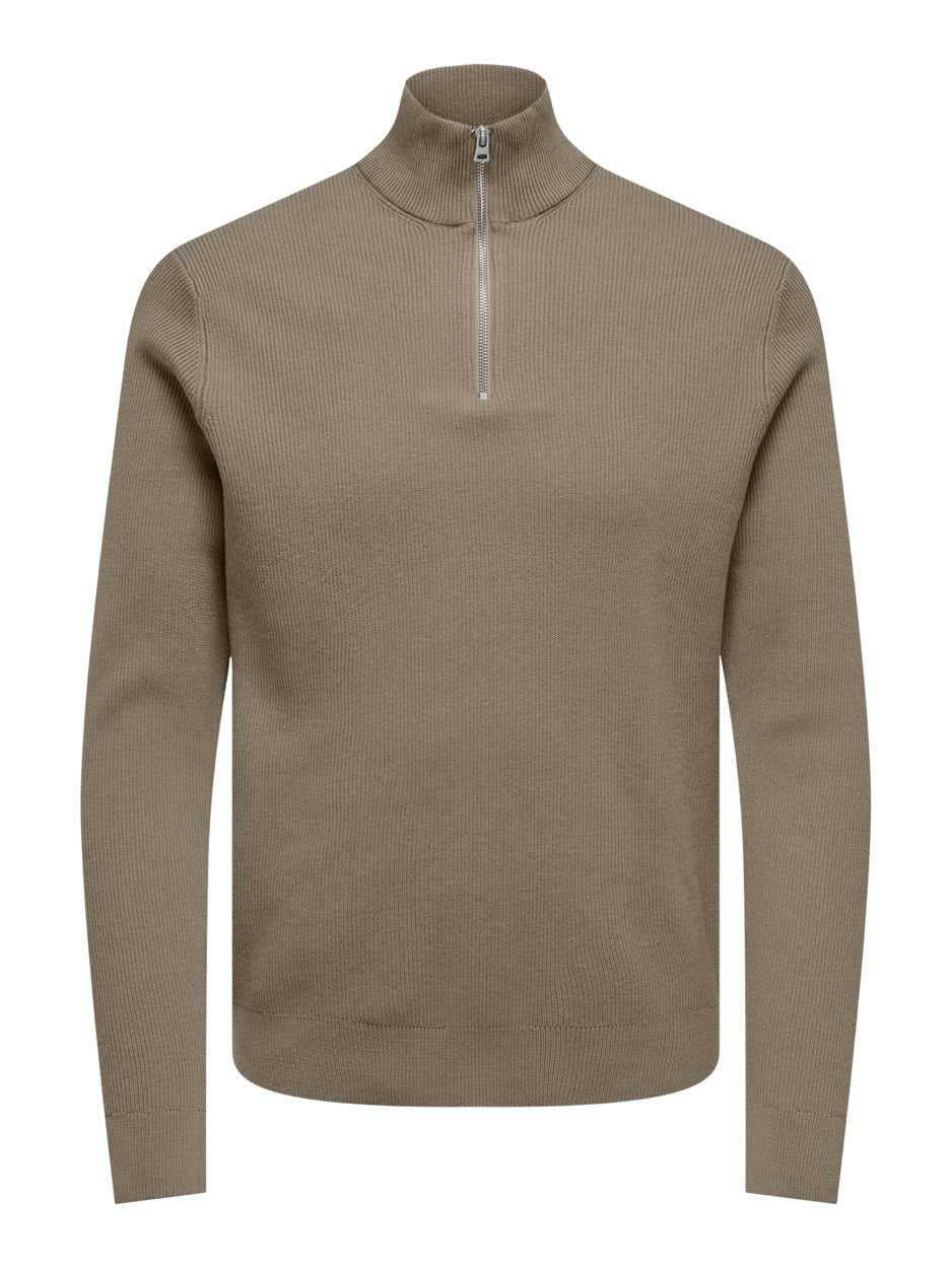 Onsphil Reg 12 Struc Half Zip Knit - Taupe