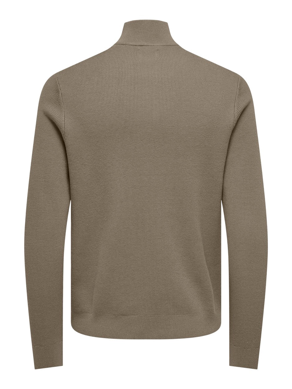 Onsphil Reg 12 Struc Half Zip Knit - Taupe