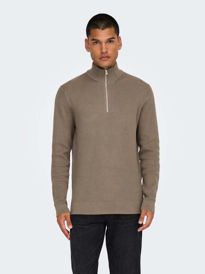 Onsphil Reg 12 Struc Half Zip Knit - Taupe