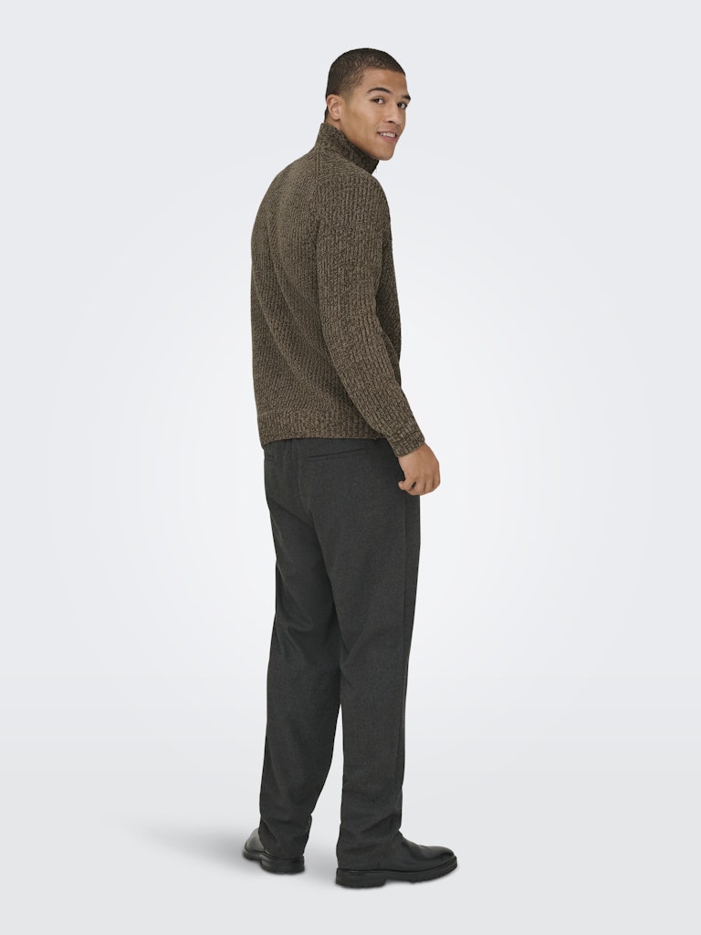 Onsjoin Reg Ls High Neck Knit Camp - Bruin Dessin