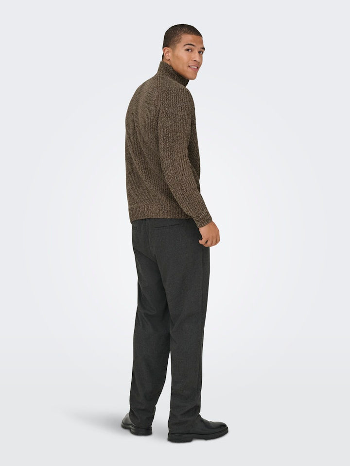 Onsjoin Reg Ls High Neck Knit Camp - Bruin Dessin