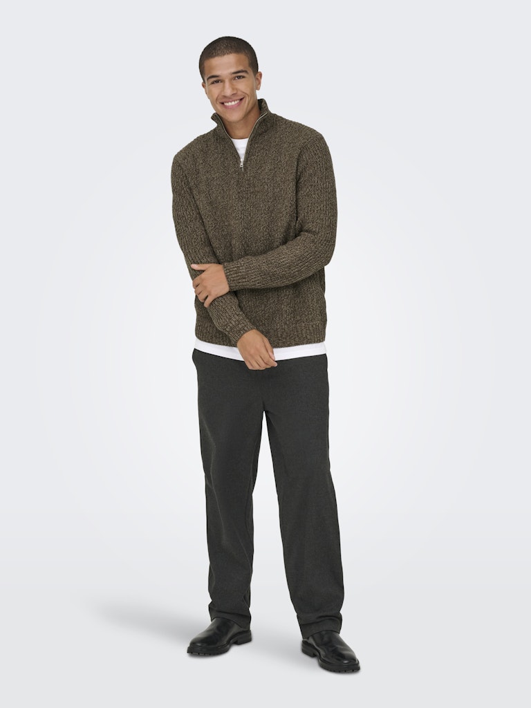 Onsjoin Reg Ls High Neck Knit Camp - Bruin Dessin