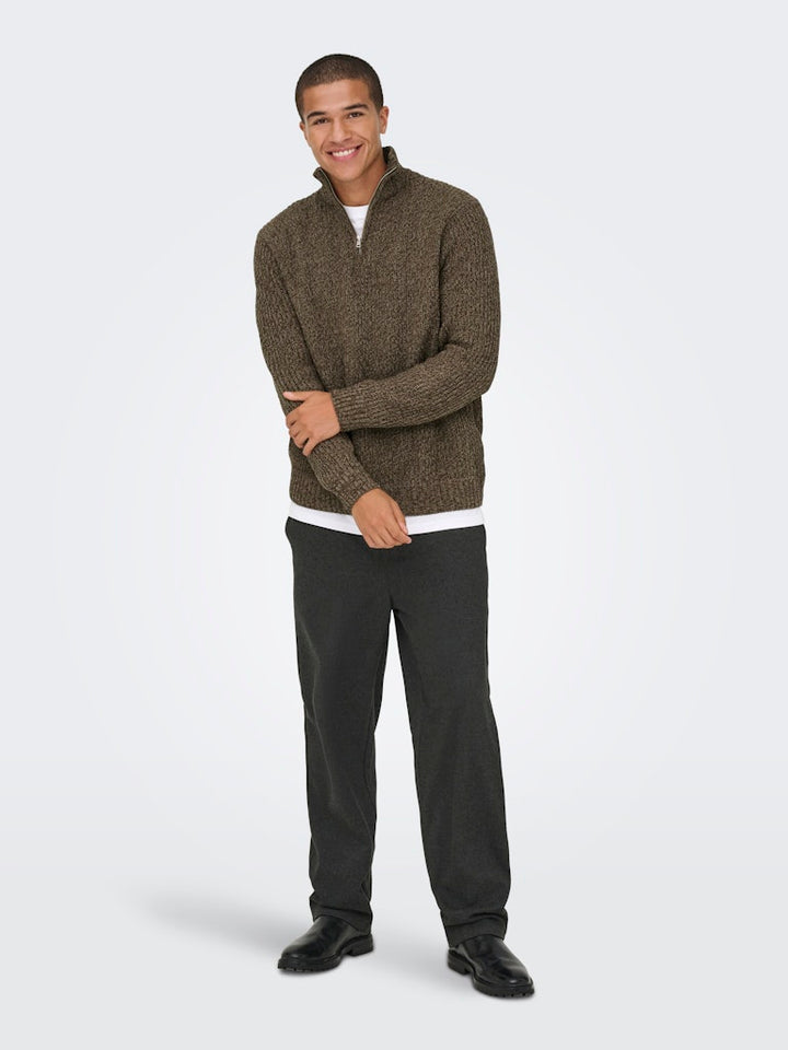 Onsjoin Reg Ls High Neck Knit Camp - Bruin Dessin