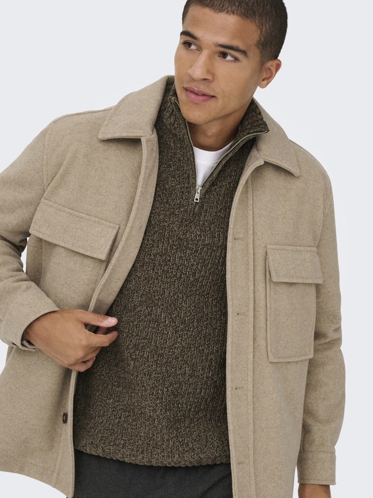 Onsjoin Reg Ls High Neck Knit Camp - Bruin Dessin