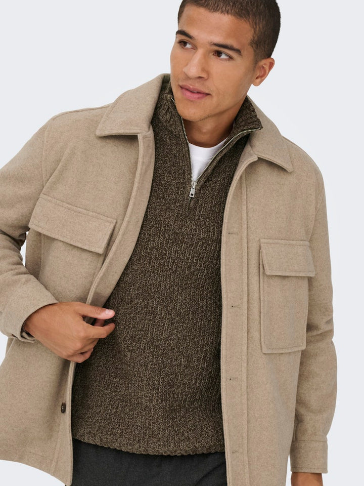 Onsjoin Reg Ls High Neck Knit Camp - Bruin Dessin