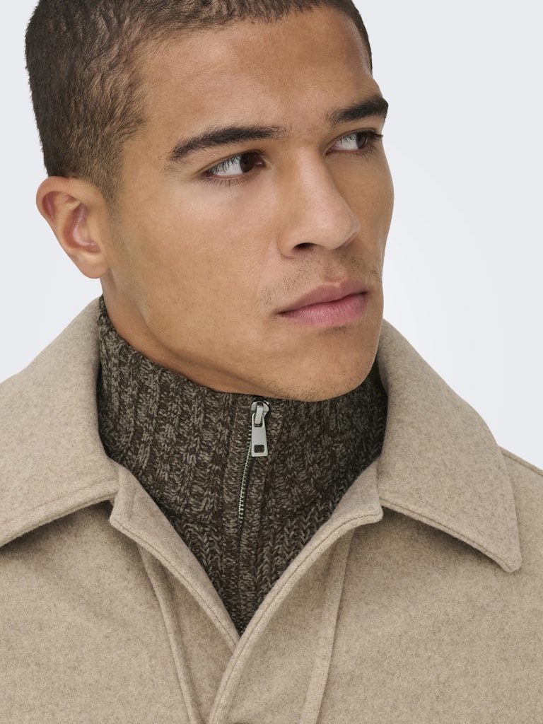 Onsjoin Reg Ls High Neck Knit Camp - Bruin Dessin