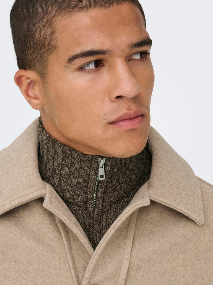 Onsjoin Reg Ls High Neck Knit Camp - Bruin Dessin